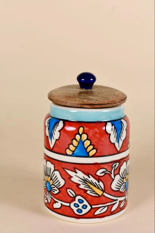 Morwee red  Floral  paint  air tight jar
